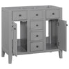 36 Bathroom Vanity Without Sink, Cabinet Base Only, Two Cabinets And Five Drawers, Solid Wood Frame, Grey