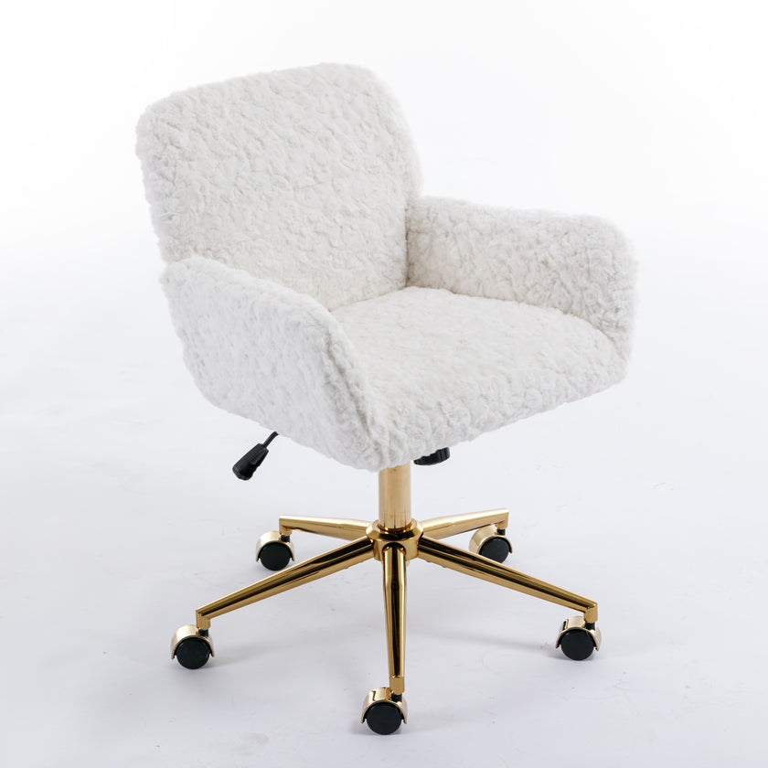 A&A Furniture Rabbit Hair Office Chair With Golden Base, Adjustable
