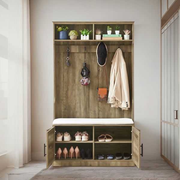 2 Storage Racks, 4 Storage Cabinets With 4 Clothes Hooks And 1 Sponge Pad, Multiple Wardrobe Storage Racks For Bedroom And Porch, Coat Rack, Shoe Cabinet, Light Color