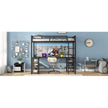 Twin XL Metal Loft Bed With Desk And Shelves, Loft Bed With Ladder And Guardrails, Loft Bed Frame For Bedroom, Black