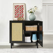 Side Panel Buffet Cabinet With Natural Rattan Door, Rattan Storage Cabinet With Adjustable Shelves,
