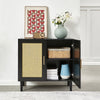Side Panel Buffet Cabinet With Natural Rattan Door, Rattan Storage Cabinet With Adjustable Shelves,