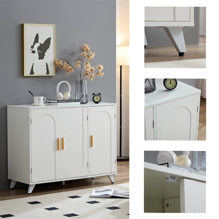 Sideboard Buffet Cabinet With 3 Doors And Removable Shelves, For Living Room, Dining Room, Ivory Whi