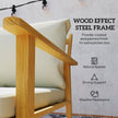 3 Piece Outdoor Bistro Set, Wood Effect Metal Patio Set With Wide And Deep Chairs, Round Table, Cushions, Cream White
