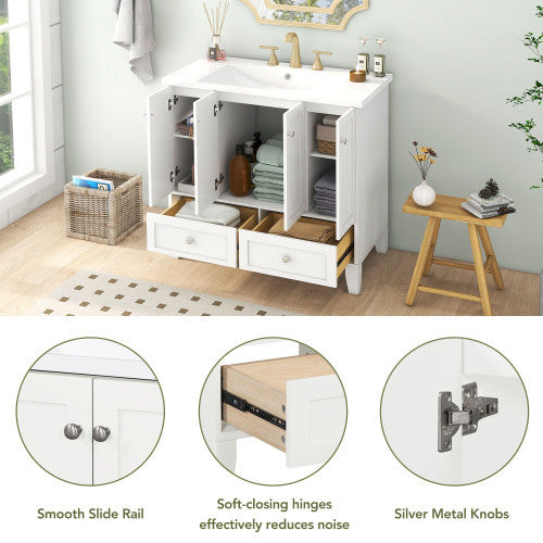 36  Bathroom Vanity With Resin Sink Combo,Solid Wood Frame Bathroom Storage Cabinet, Freestanding Vanity Set With 4 Soft Closing Doors 2 Drawers