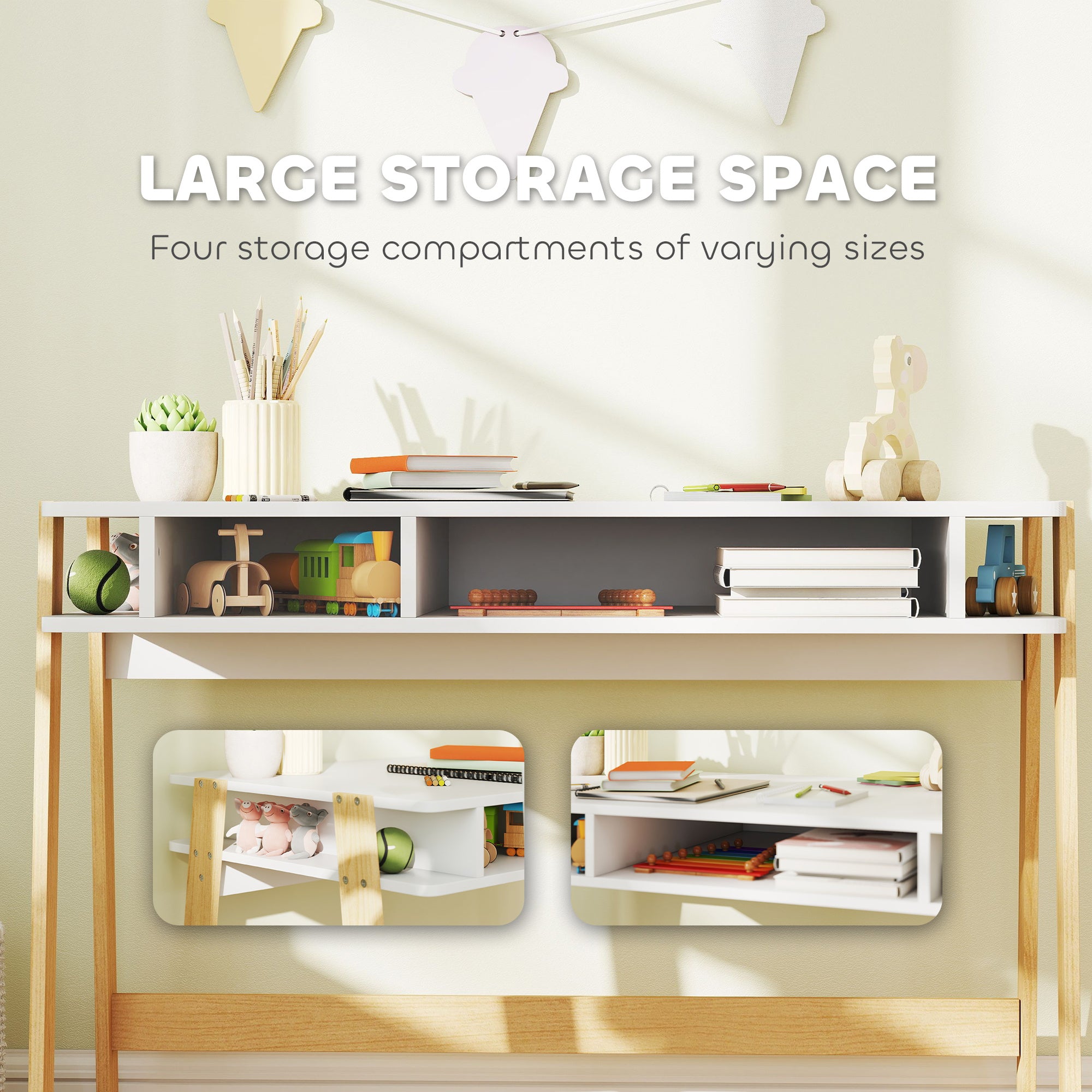 Desk And Chair Set With Storage For Bedroom, School, Gift For Children Ages 3-12, White