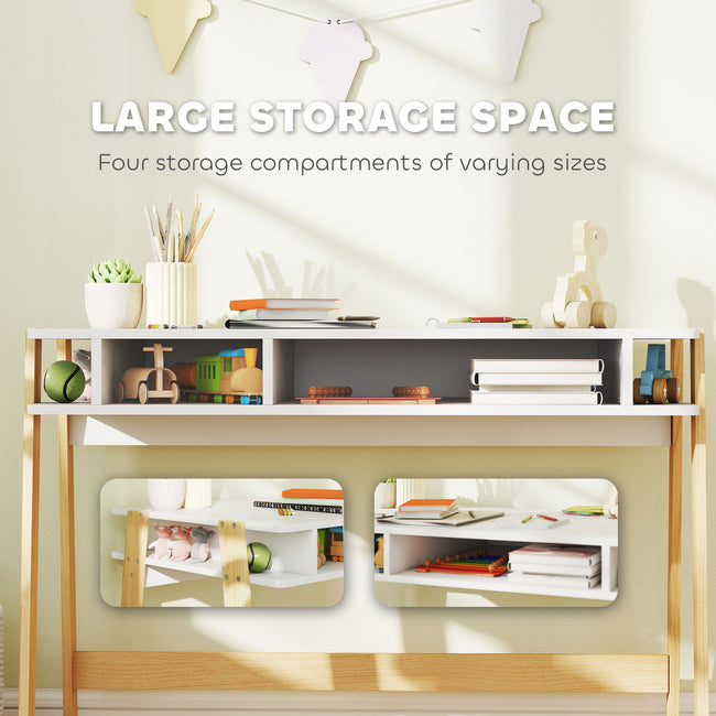 Desk And Chair Set With Storage For Bedroom, School, Gift For Children Ages 3-12, White