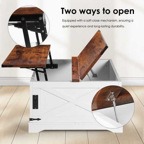 Coffee Table, Multi-functional Lifting Dining Table Coffee Table, Living Room Home Table, Modern Coffee Table 90CM, Vintage White