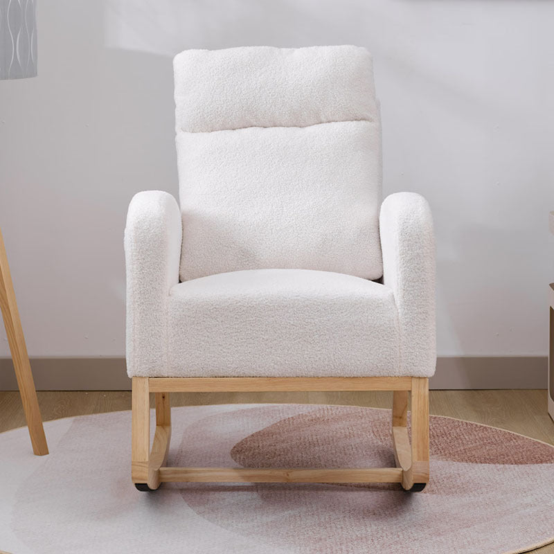 Modern Accent Rocking Chair Rocking Chair With Solid Wood Legs, Upholstered Nursery Glider Rocker, Comfy Armchair With Side Pocket, Living Room Lounge Arm Chair With High Backrest NO TEMU