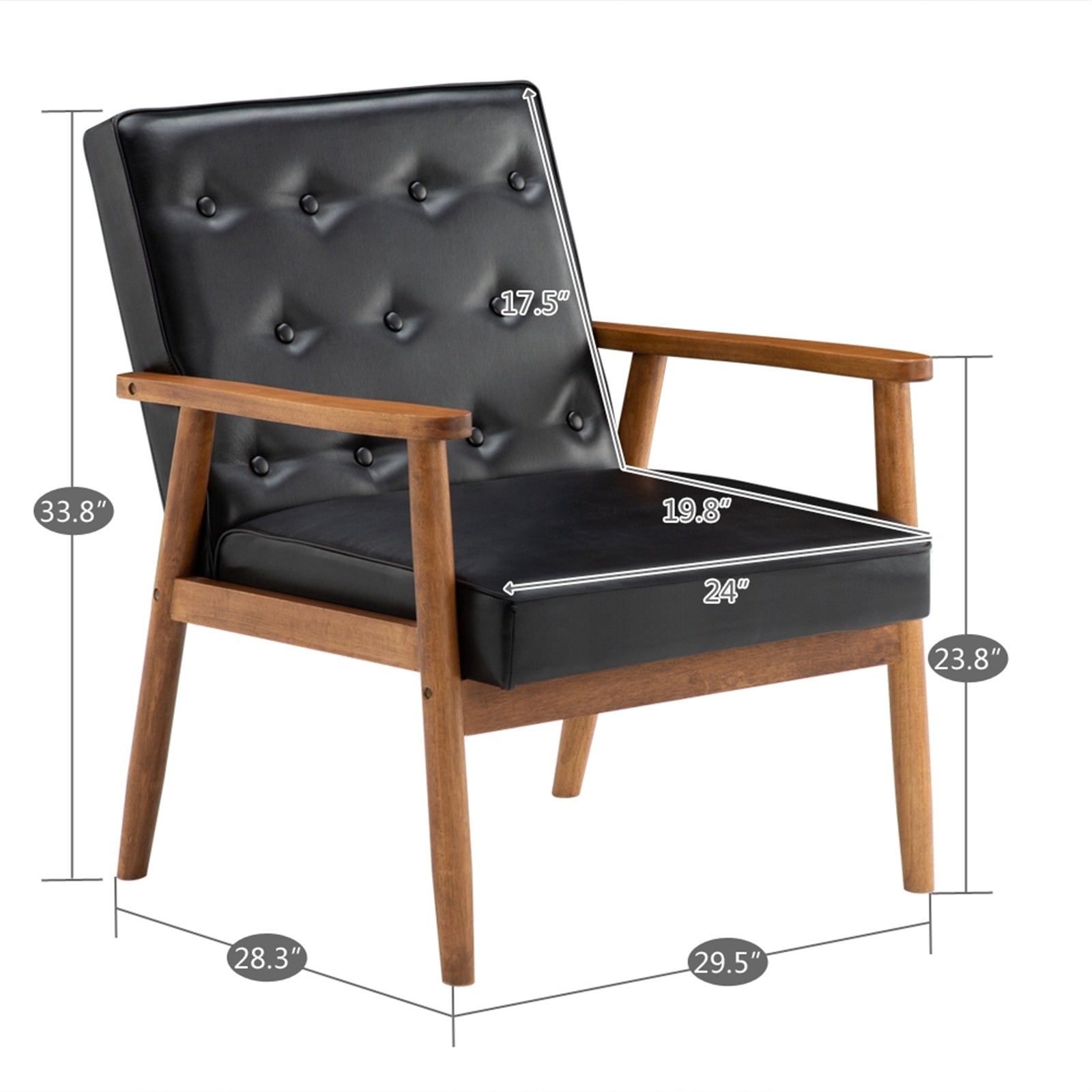 Vintage Modern Wooden Armchair In Black PU