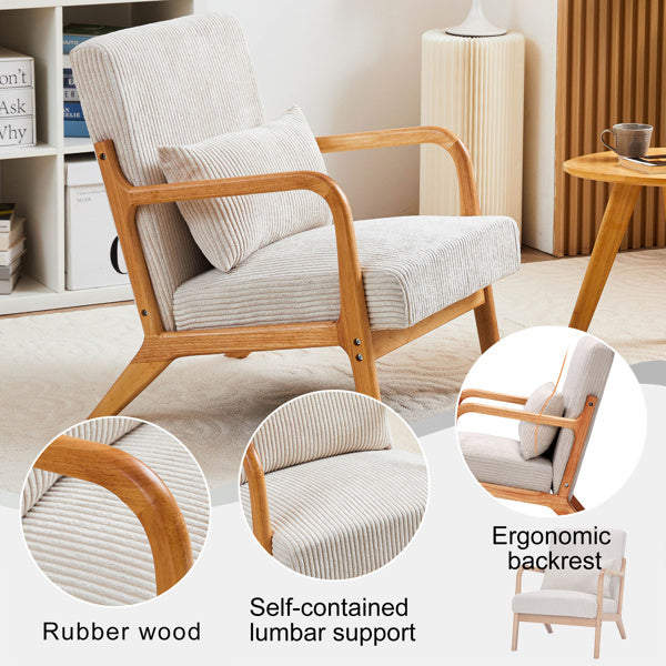 Mid-Century Modern Armchair Upholstered With Pillows And Solid Wood Frame