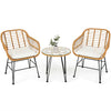 3 Pieces Rattan Furniture Set With Cushioned Chair Table