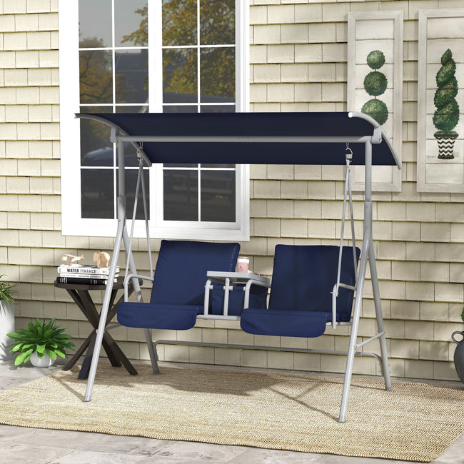 2-Seater Outdoor Porch Swing with Canopy and Table