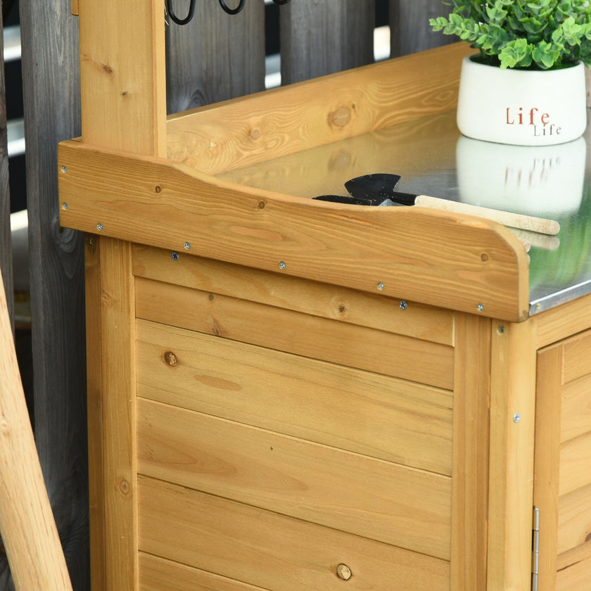Wooden Potting Bench 3-Tier Storage Cabinet Work Station Table Lockable Organizer With Magnetic Latch Hooks Foot Pads 34.25L Yellow