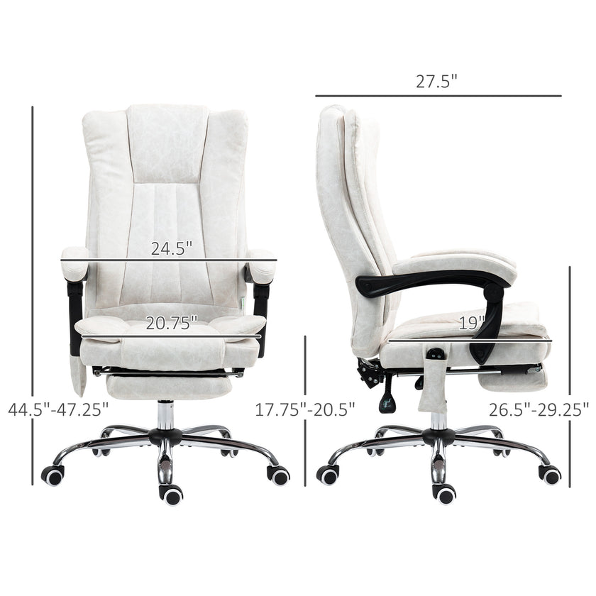 Massage Office Chair With 6 Points And Heat, Reclining Computer Chair With Adjustable Height And Footrest, White
