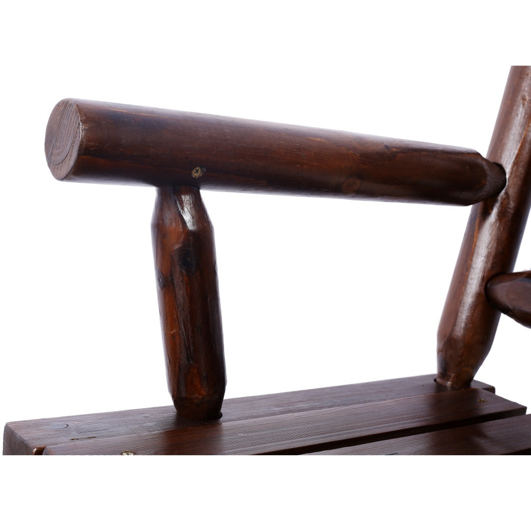 Outdoor Solid Wood Rocking Chair Bench Carbonized Double Rocking Chair For 2 People With Wide Curved Seat For Porch, Garden, Backyard, Rustic Brown