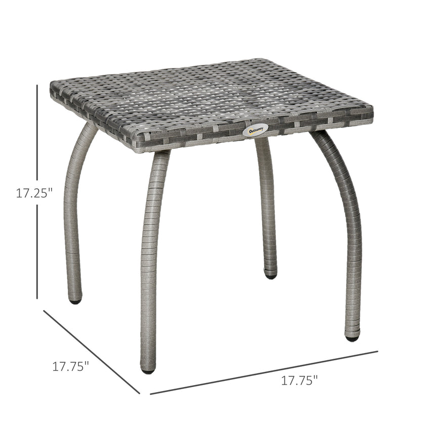 Rattan Wicker End Table All-Weather Side Table For Outdoor Garden Balcony Backyard Gray