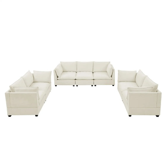 3-Piece Chenille Fabric Upholstered Living Room Furniture Set, Including 3-Seater Sofa AndV2 Loveseat Sofa With Seat And Back Cushion Beige White