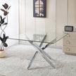 Chrome Dining Table With Cross Metal Leg And Glass,Modern Space Saving Kitchen Table For Living Room,120x120x75cm Square Glass
