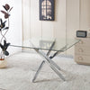 Chrome Dining Table With Cross Metal Leg And Glass,Modern Space Saving Kitchen Table For Living Room,120x120x75cm Square Glass