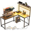 61.6 L Shaped Gaming Desk With Power Outlets & LED Lights, Computer Desk With Monitor Stand And CPU Shelf, Rustic Brown