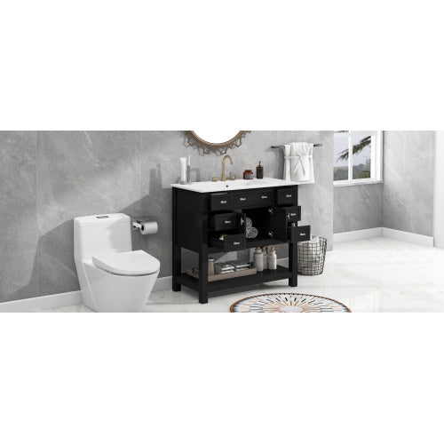 36'' Bathroom Vanity With Top Sink, Modern Bathroom Storage Cabinet With 2 Soft Closing Doors And 6 Drawers, Single Sink Bathroom Vanity