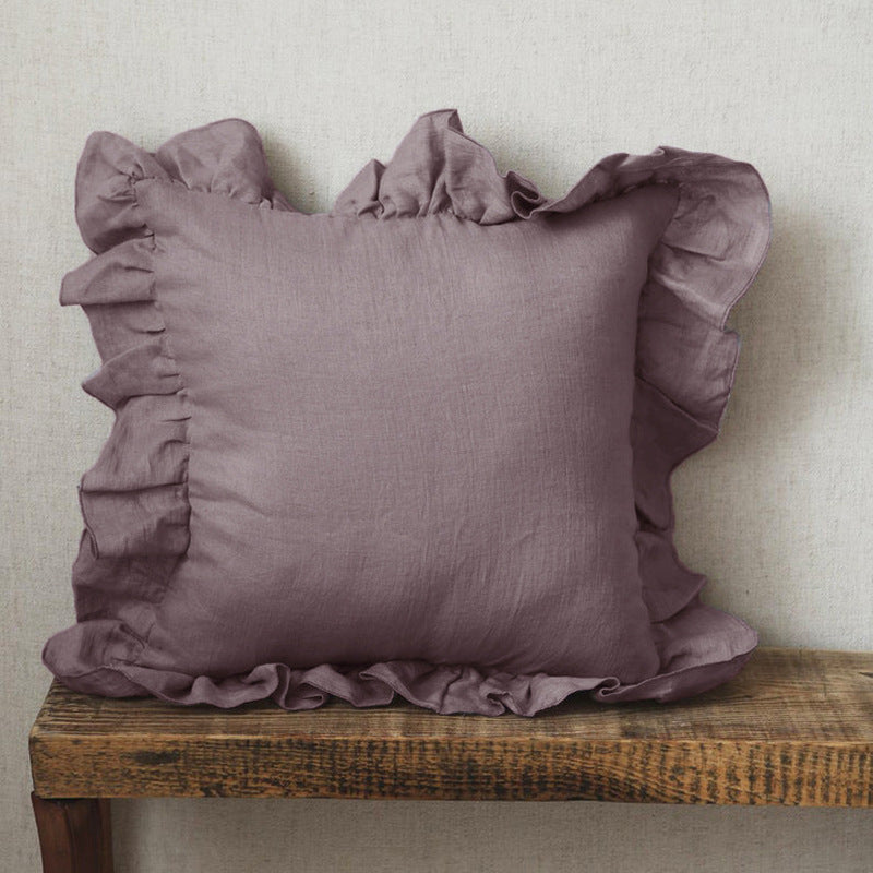 Ruffled Pillow Cover With Core Linen Pillow Living Room