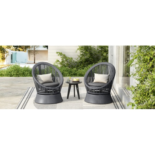 Set Of 2  26.7 Modern Gray Wicker Lounge Chair With Rattan And Iron Frame, Featuring A Stylish Round Design, Perfect For Living Room, Patio, Or Balcony Relaxation
