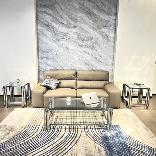 Modern Stainless Steel Coffee Table Set Set Of 3, Double-Layer Clear Tempered Glass Table Top, Coffee Table  Two End Side Table 3-Pieces Sets For Living Room Home Office