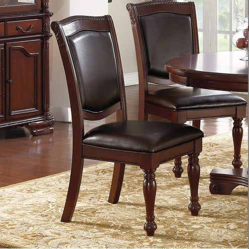 Gorgeous Formal Set Of 2 Side Chairs Brown Color Rubberwood Dining Room Furniture Faux Leather Upholstered Seat