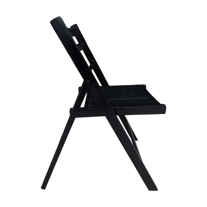 Black Slatted Wood Folding Chair, Set Of 4 - Foldable Event Style