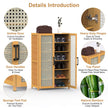 1Pc 6Tier Shoe Cabinet With Bamboo Shoe Rack Freestanding Shoe Organizer With 2 Hollow Doors And Handles 154lbs Max Load For Closet Hallway Living Room