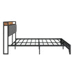 Queen Size Bed Frame With Charging Station, Upholstered Headboard, Metal Platform, Grey