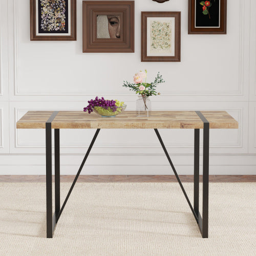 A Minimalist Retro Rectangular Dining Table With A Specially Textured Top And Black Metal Legs.Contemporary Minimalist MDF Wood Color Textured Tabletop.Able To Give People A Visual Beauty With Rules.