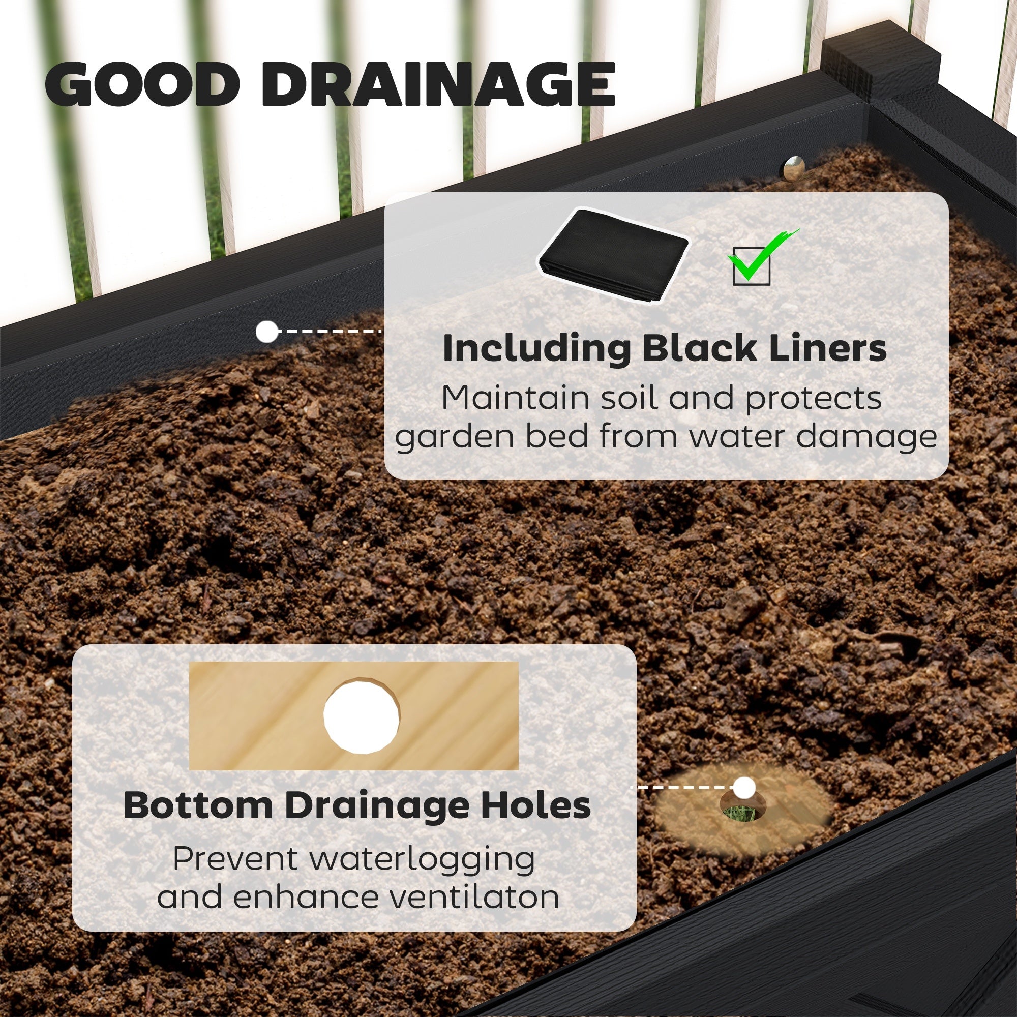 Raised Garden Bed, 47 X 22 X 31.5 In. Elevated Wood Planter Box With Storage Shelf, Drainage Holes, And Liner, Black