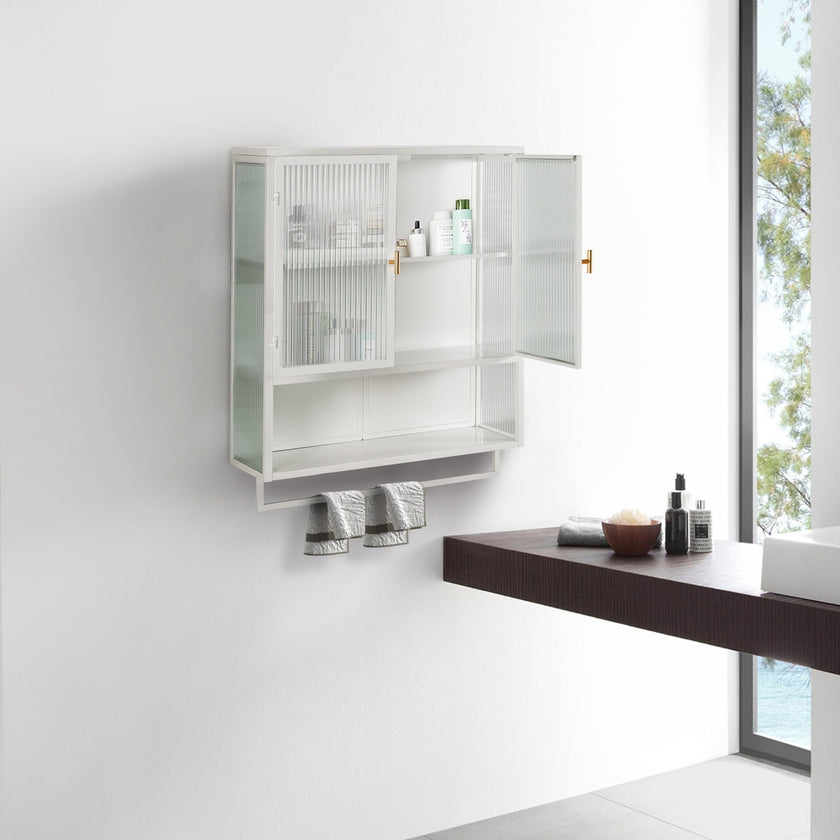Modern Two-Door Wall Cabinet With Glass Doors And Open Shelf