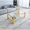 47 Wide Rectangle Modern Stainless Steel Coffee Table, Double-Layer Clear Tempered Glass Coffee Table, Center Table With Storage, For Living Room Home Office, Easy Assembly, Gold