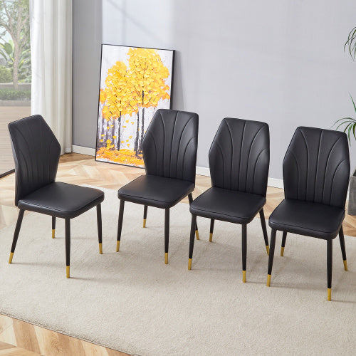 4 Modern Dining Chairs With Stylish PU Patterned Backrest And Black Metal Legs For A Comfortable Home Experience In The Kitchen, Bedroom And Office.