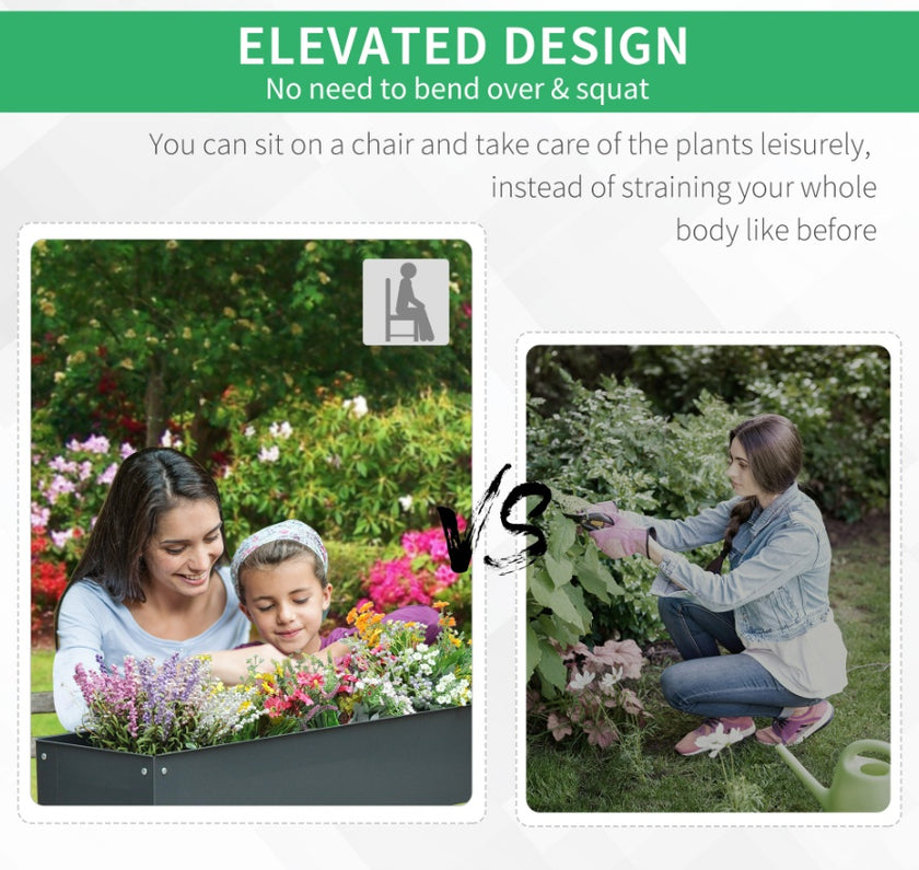 Metal Raised Garden Bed Planter Box 40 X 12 X 32 Dark Grey Durable Outdoor Gardening Solution