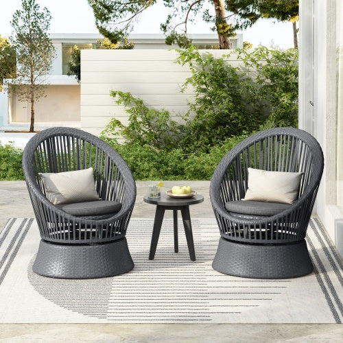 Set Of 2  26.7 Modern Gray Wicker Lounge Chair With Rattan And Iron Frame, Featuring A Stylish Round Design, Perfect For Living Room, Patio, Or Balcony Relaxation