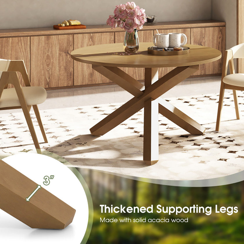 47 Inches Round Dining Table With Solid Acacia Wood Legs For 4-6 Person