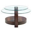 Modern Walnut Grain Double Layer Coffee Table - Versatile Design, Multiple Colors Available.Density Board Sticker,Reinforced Glass,Oval Countertop.