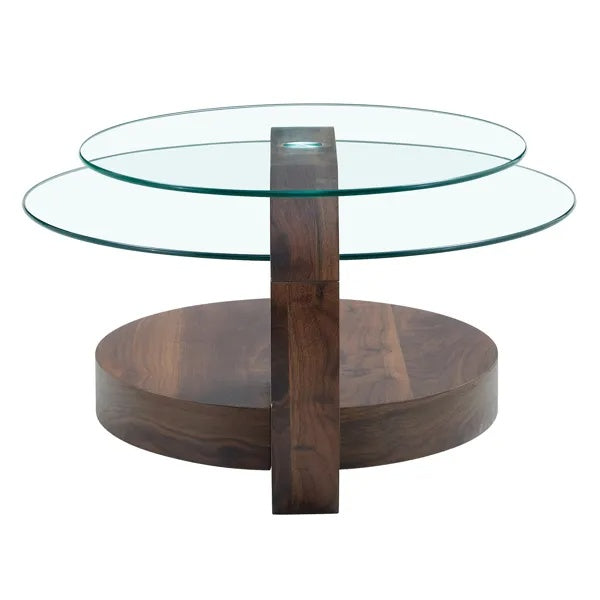 Modern Walnut Grain Double Layer Coffee Table - Versatile Design, Multiple Colors Available.Density Board Sticker,Reinforced Glass,Oval Countertop.
