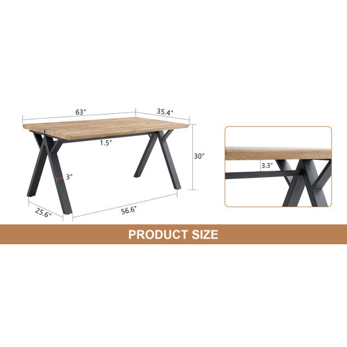63x35.4Wood-Textured MDF Dining Table With Black A-Frame Legs.Density Board Sticker,Iron Pipe Spraying,Suitable For Various Occasions Such As Living Rooms, Kitchens, Terraces, Etc.