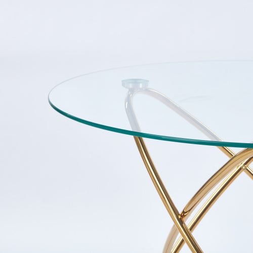 Dining Table With Golden Metal Leg And Tempered Glass,Modern Space Saving Kitchen Table For Living Room,golden Color Metal Legs