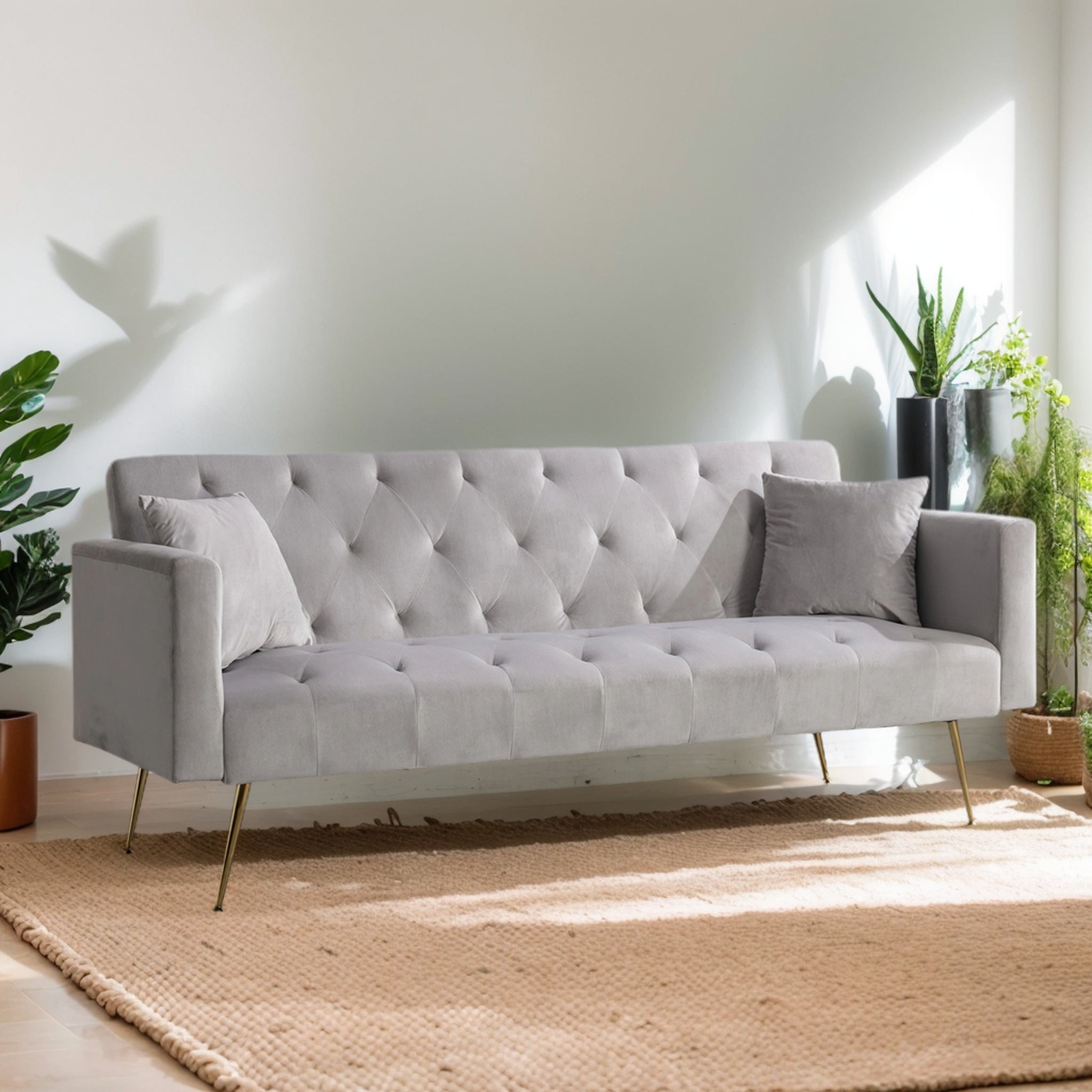 Modern Velvet  Sofa Bed Folding Futon For Lving Room