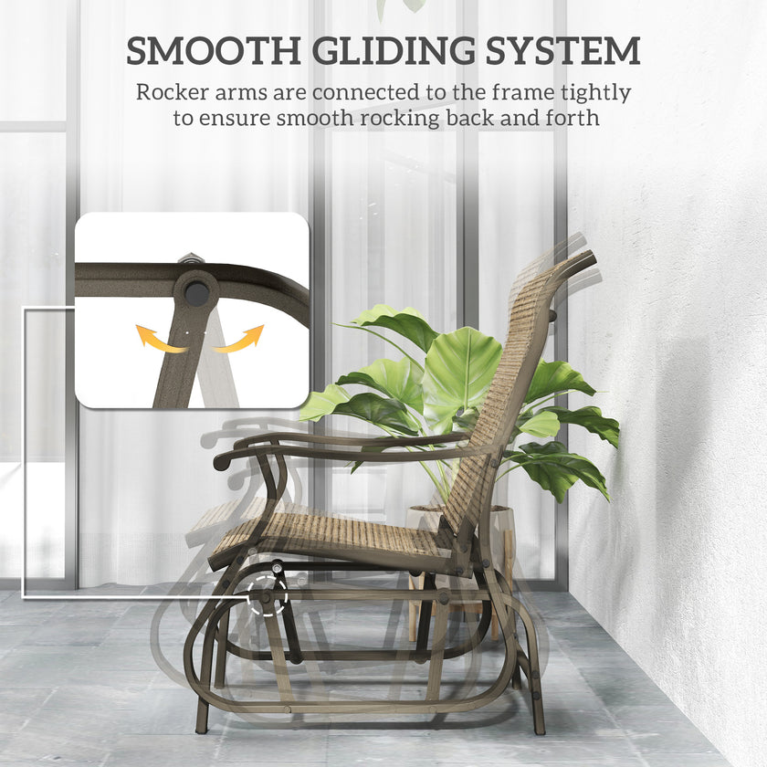 Outdoor Glider Chair Patio Glider Swing Chair With Mesh Seat, Steel Frame For Backyard, Garden, Porch, Light Mixed Brown