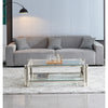 50 Wide Rectangle Modern Stainless Steel Coffee Table, Double-Layer Clear Tempered Glass Coffee Table, Center Table With Storage, For Living Room Home Office, Easy Assembly, Silver