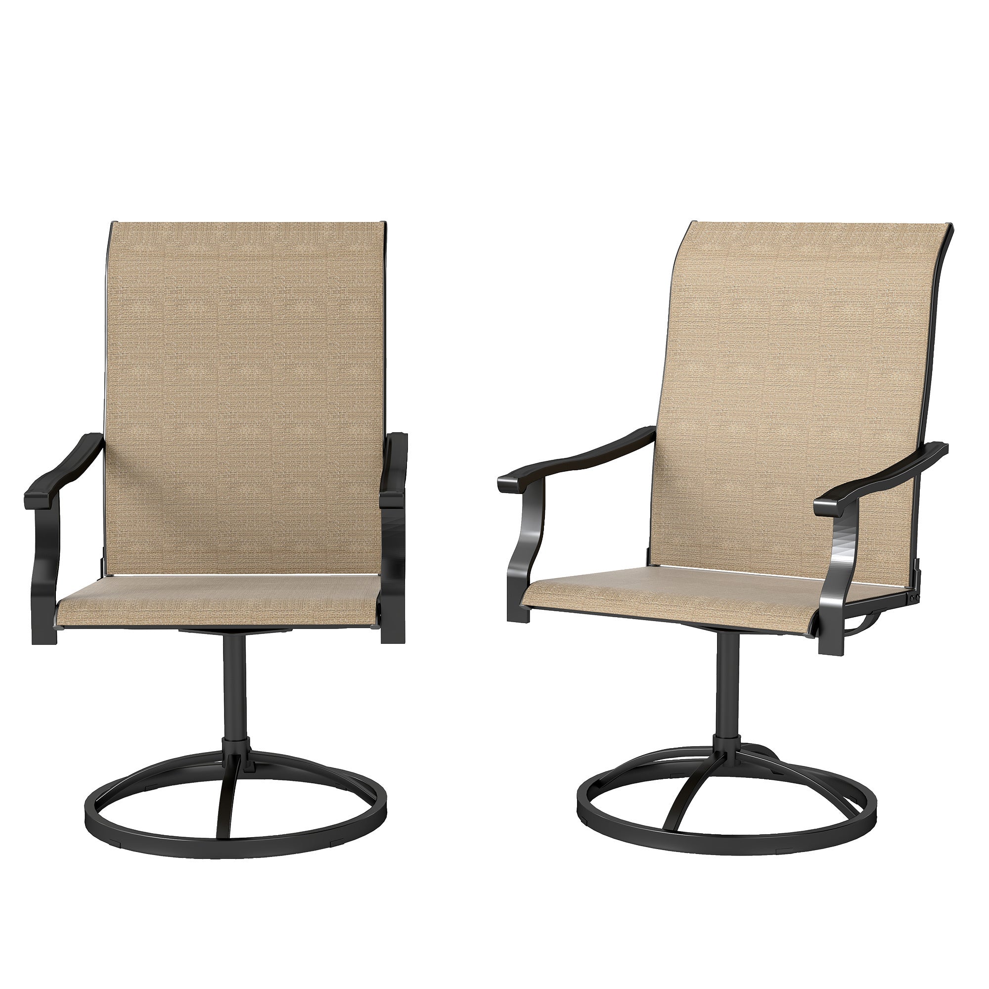 Patio Swivel Chairs Set Of 2, High Back Patio Dining Chairs With All-Weather Mesh For Backyard, Lawn, Garden, Brown