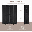 4 Panel Wicker Room Divider Folding Privacy Screen 6' Tall Black